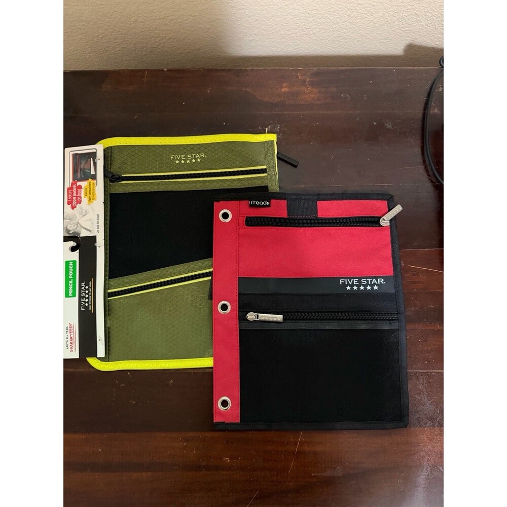 MEAD FIVE STAR Durashield Pen Pencil Pouch for Binder Zippered Green NEW - Bonus